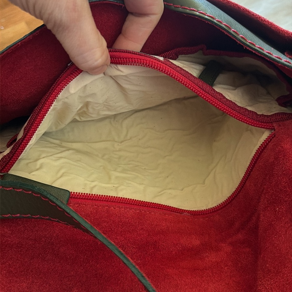Francesco Biasia Army Green Deep Red Leather N Suede Shoulder Bag MINT condition - Picture 13 of 16